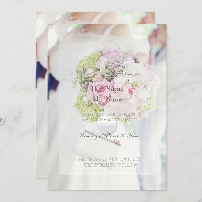 Bride and Flower Bouquet Wedding Invitation (Front/Back)