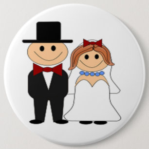 BRIDE AND GROOM 6 CM ROUND BADGE