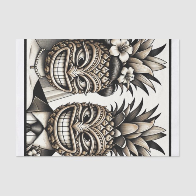 Bride and Groom Aloha Pineapple Tiki Head Wedding  Tissue Paper (Front)