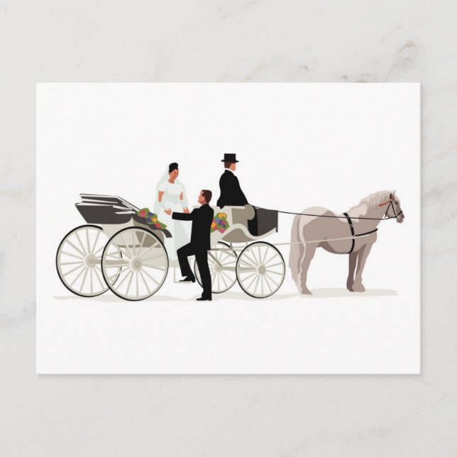Bride and Groom and a Wedding Carriage Postcard (Front)
