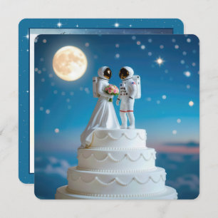 Bride and Groom Astronauts On a Wedding Cake Invitation