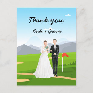 Bride and Groom at Golf Course Wedding Postcard