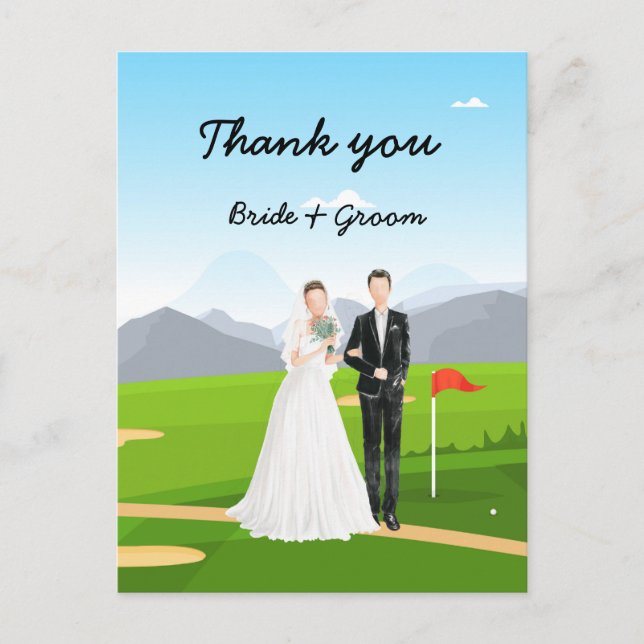  Bride and Groom at Golf Course  Wedding Postcard (Front)