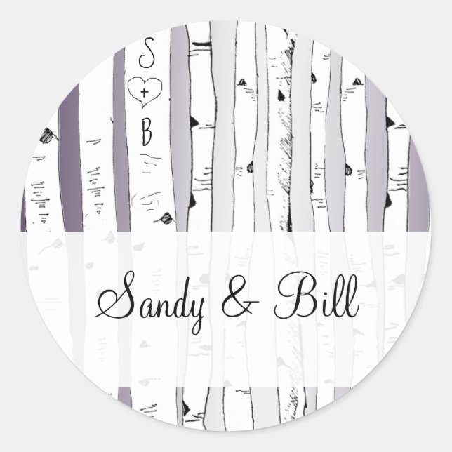 Bride and Groom Birch Tree Vintage Birds Sticker (Front)