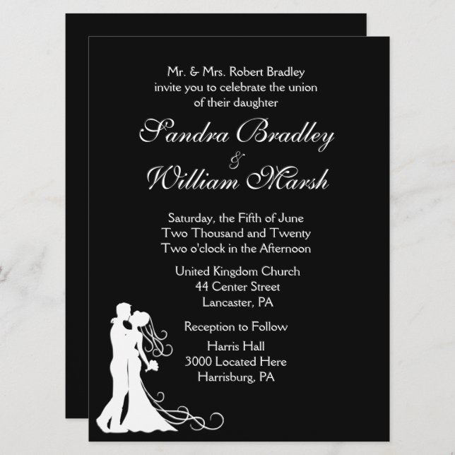 Bride and Groom Black and White Invitation (Front/Back)