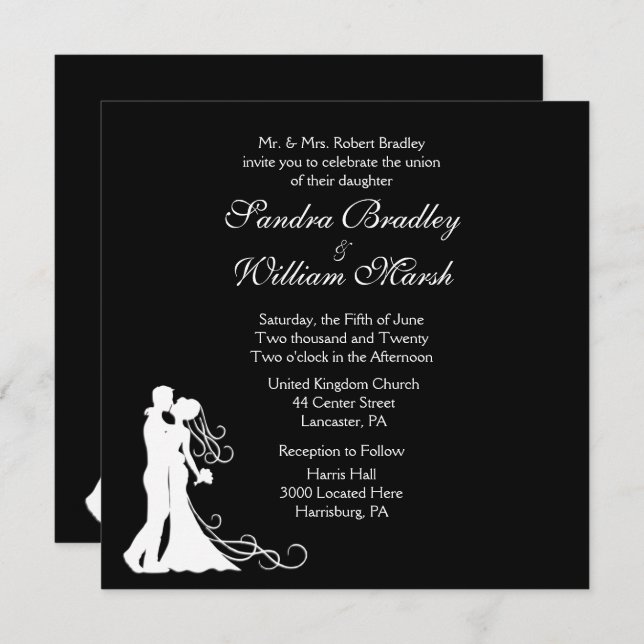 Bride and Groom Black and White Invitation (Front/Back)