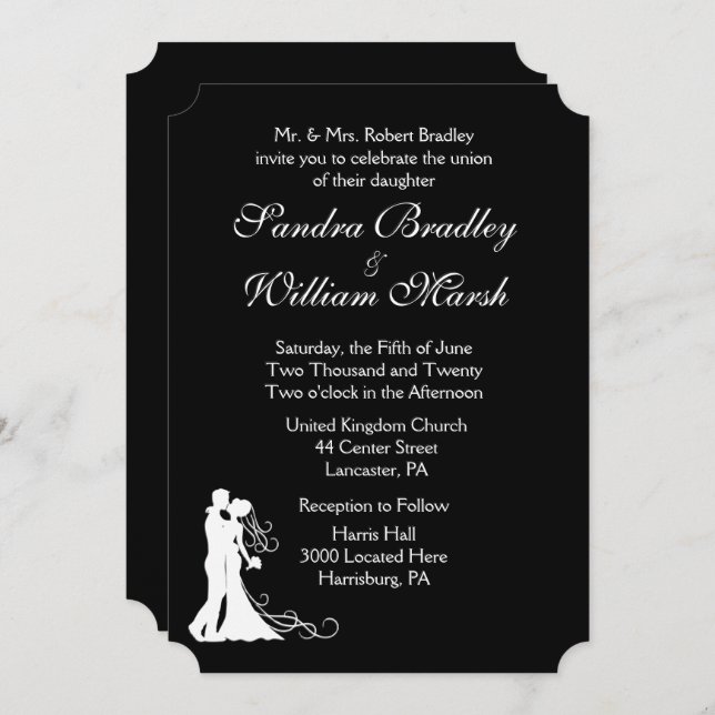 Bride and Groom Black and White Invitation (Front/Back)