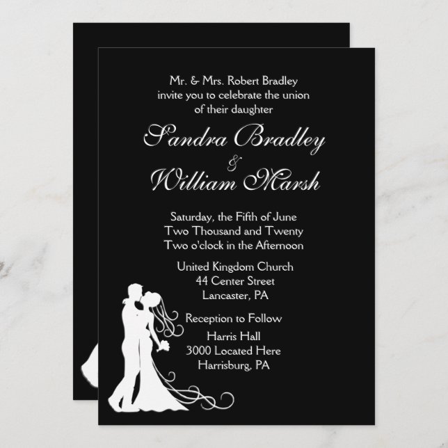 Bride and Groom Black White Wedding Invitation (Front/Back)