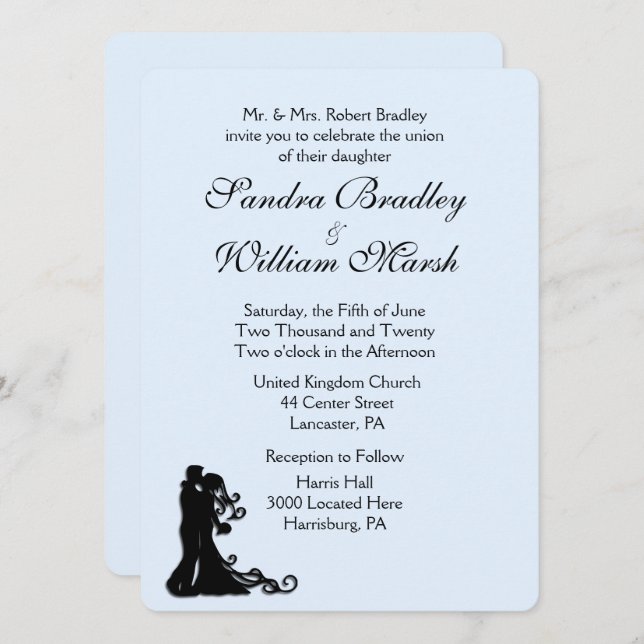 Bride and Groom Blue Wedding Invitation (Front/Back)