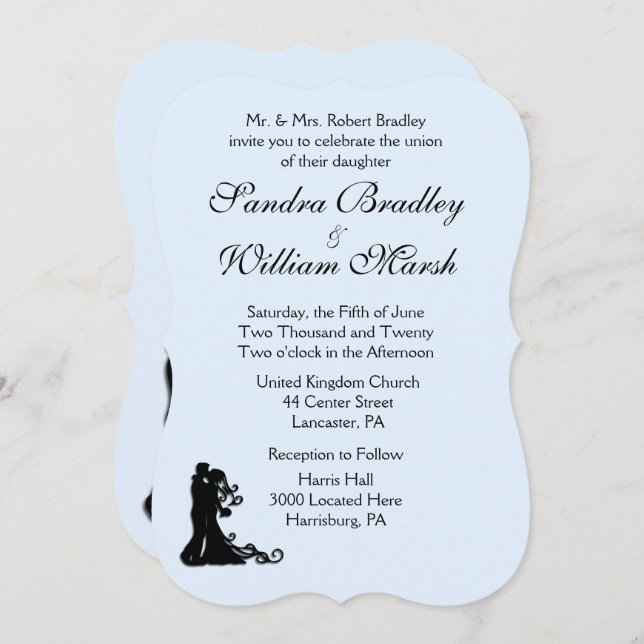 Bride and Groom Blue Wedding Invitation (Front/Back)