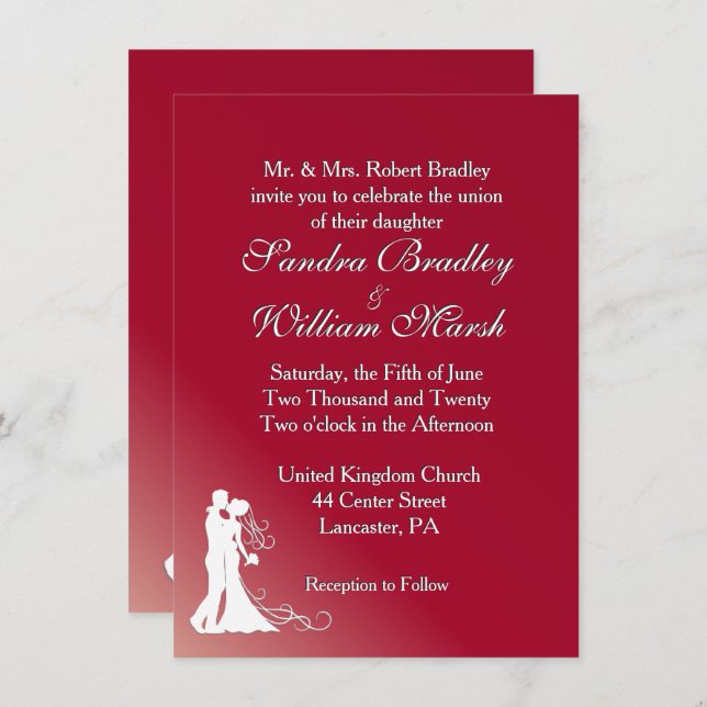 Bride and Groom Burgundy Wedding Invitation (Front/Back)