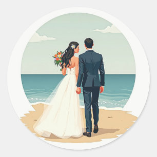 Bride and Groom by the Sea Sticker
