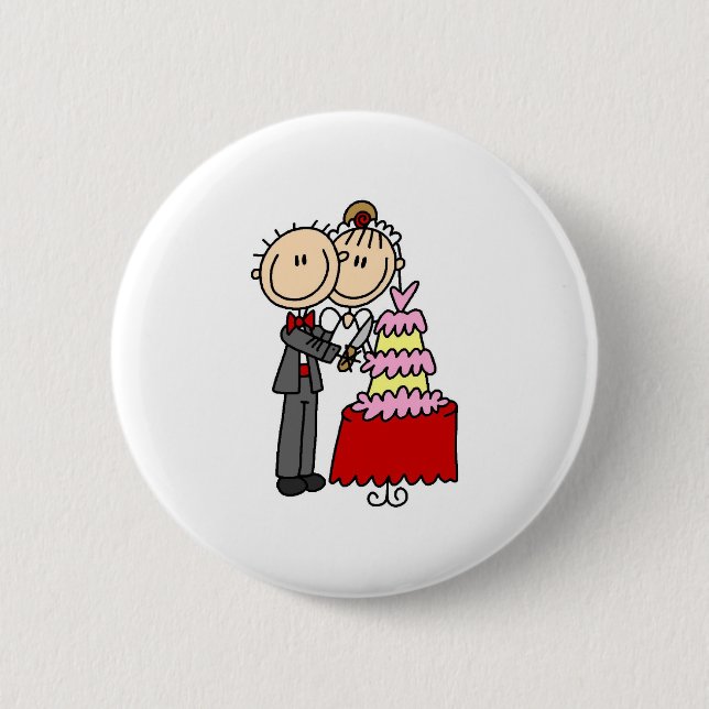 Bride And Groom By The Wedding Cake Button (Front)