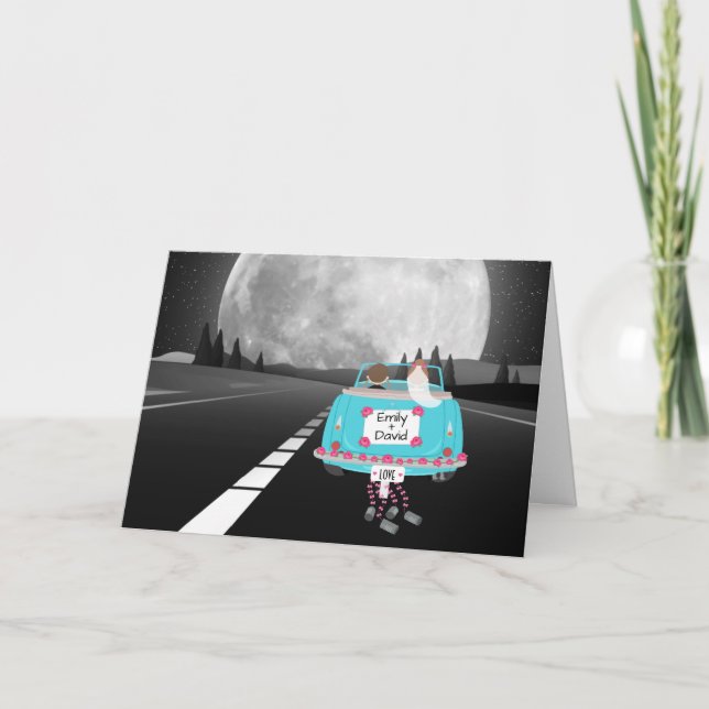 Bride and Groom Car with Full Moon Card (Front)