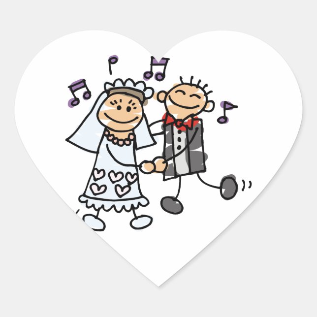 Bride and Groom Celebrate Wedding Hearts Heart Sticker (Front)