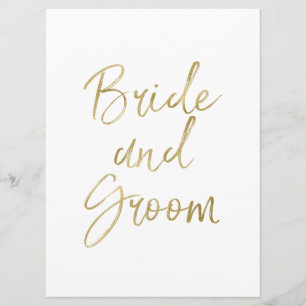 Bride and Groom Chair Door Signs Stylish Gold Invitation