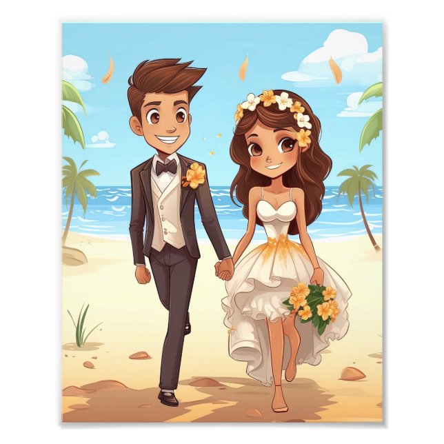 Bride and Groom couple, Just married ceremony Photo Print (Front)