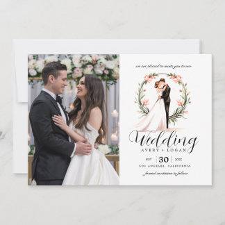 bride and groom couple watercolor wedding invitation