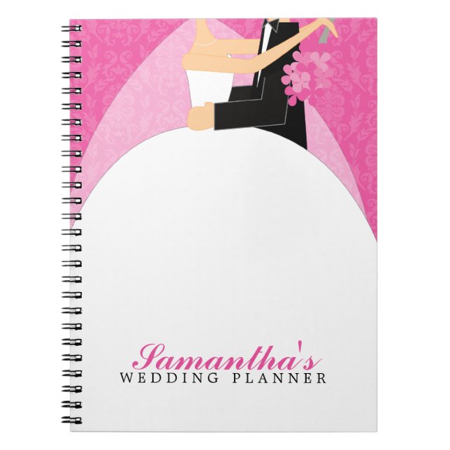 Bride and Groom Custom Wedding Planner {pink} Notebook (Front)