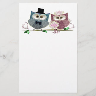 Bride and Groom cute Owls Art Stationery