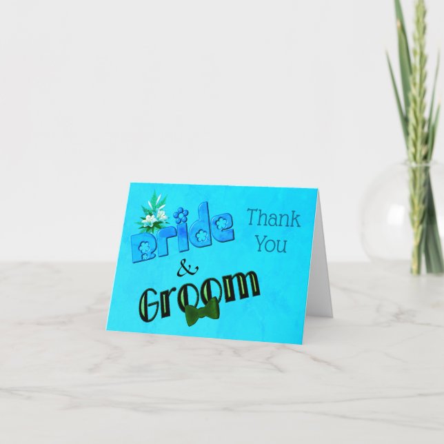 Bride And Groom Cute Personalised Wedding  Thank You Card (Front)