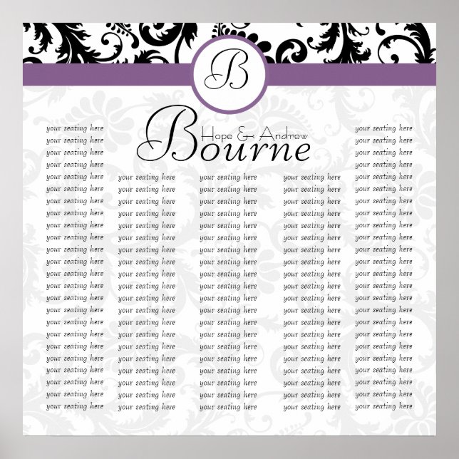 Bride and Groom Damask Seating Chart for Reception (Front)