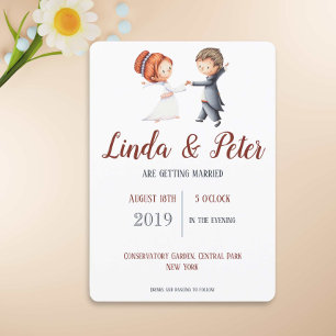 Bride and groom dancing illustrated wedding invite