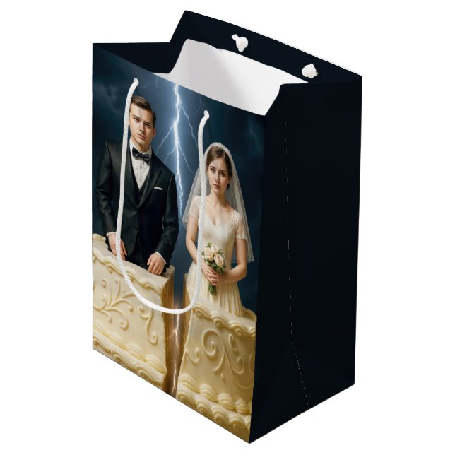 Bride and Groom Divorce Cake Medium Gift Bag (Front Angled)