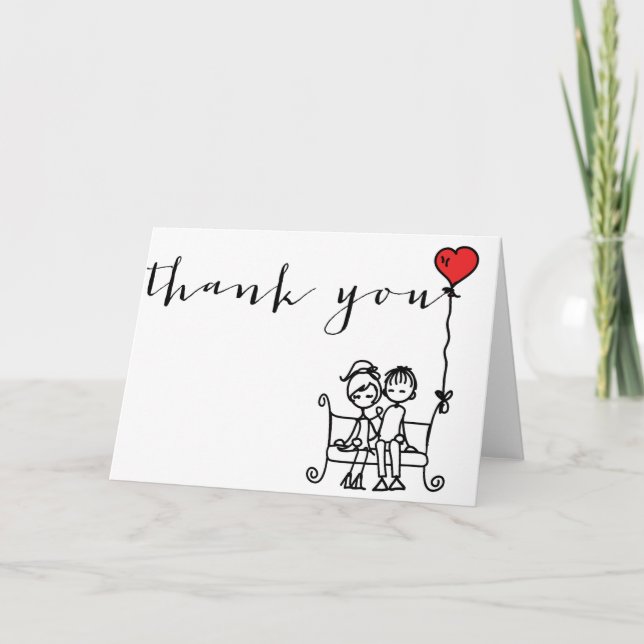 Bride and Groom Doodles Wedding Thank You Card (Front)
