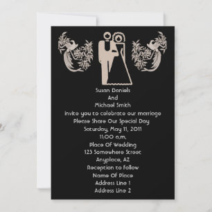 Bride And Groom Doves Black Wedding  Invitation