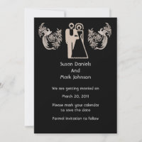 Bride And Groom Doves Black Wedding Save The Date