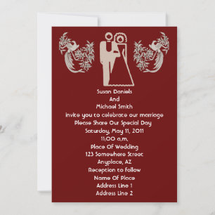 Bride And Groom Doves Brown Wedding Invitation