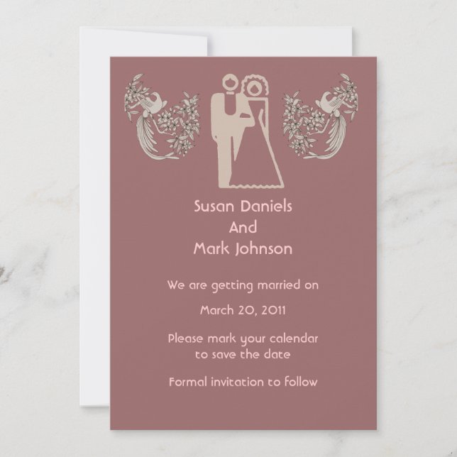 Bride And Groom Doves Pink Wedding Save The Date Invitation (Front)