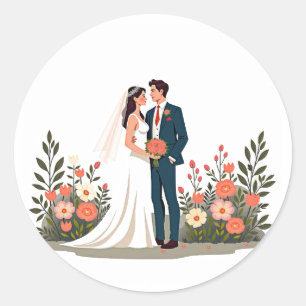 Bride and Groom Floral Emblem Stickers