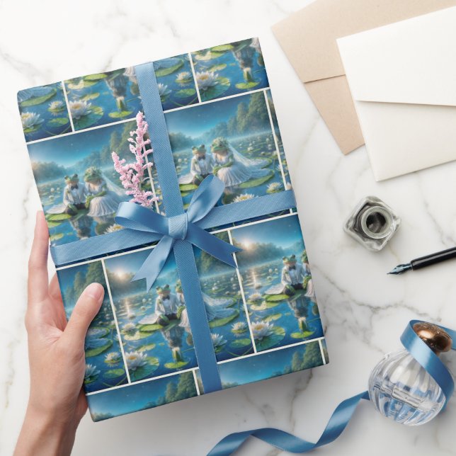 Bride and Groom Frogs On Lily Pad Wrapping Paper (Gifting)