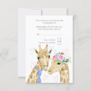Bride and Groom Giraffe Wedding RSVP Card
