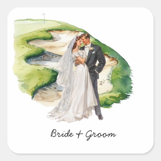  Bride and Groom Golfer wedding in golf course Square Sticker (Front)