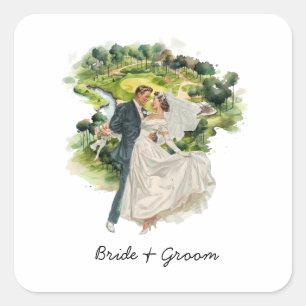Bride and Groom Golfer wedding in golf course Square Sticker