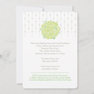 Bride and groom green bouquet wedding invitations