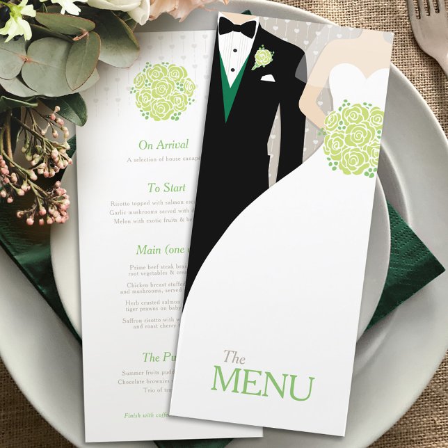 Bride and groom green bouquet wedding menu (Creator Uploaded)