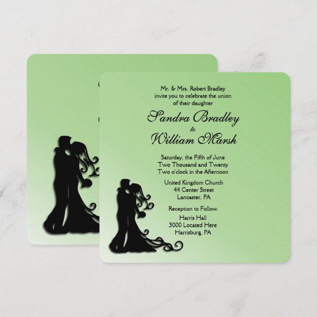 Bride and Groom Green Wedding Invitation (Front/Back)
