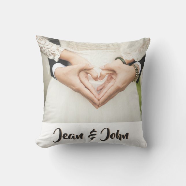 Bride And Groom Heart Hands Personalised Cushion (Front)