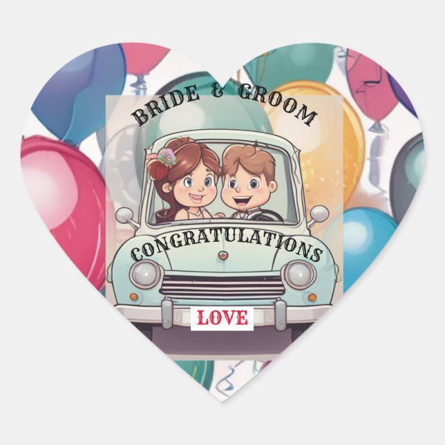  BRIDE AND GROOM   HEART STICKER (Front)
