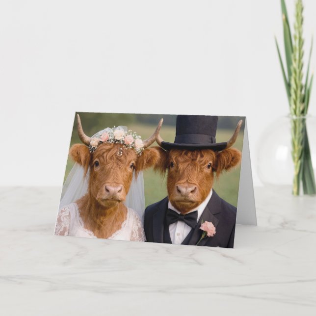 Bride and Groom Highland Cows Card (Front)