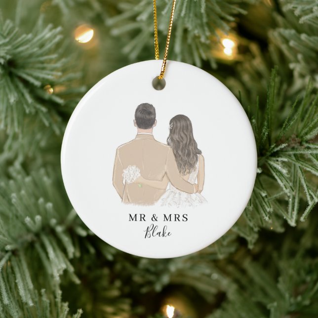Bride and Groom Illustration Ceramic Tree Decoration (Tree)