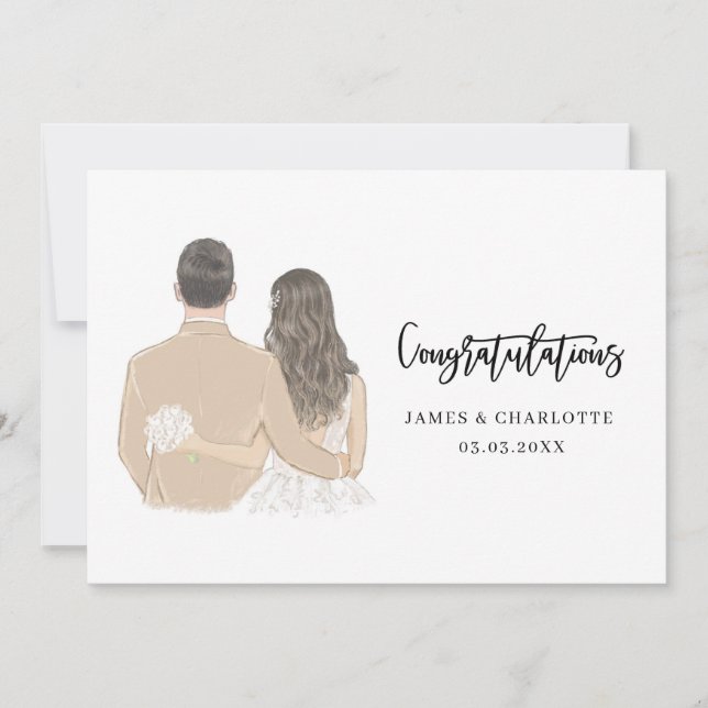 Bride and Groom Illustration Wedding Card (Front)