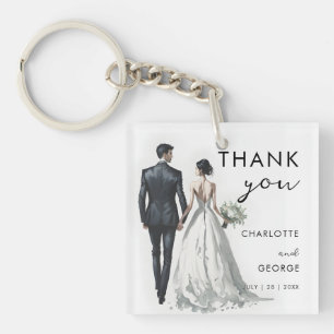 Bride and Groom Illustration Wedding Favors Key Ring