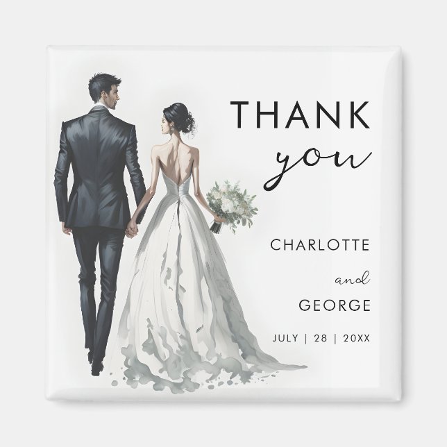 Bride and Groom Illustration Wedding Favours Magnet (Front)