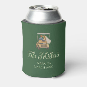 Bride and Groom in a Golf Cart Wedding Favour Can Cooler