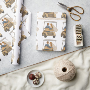 Bride and Groom in a Golf Cart Wedding Gift Wrapping Paper